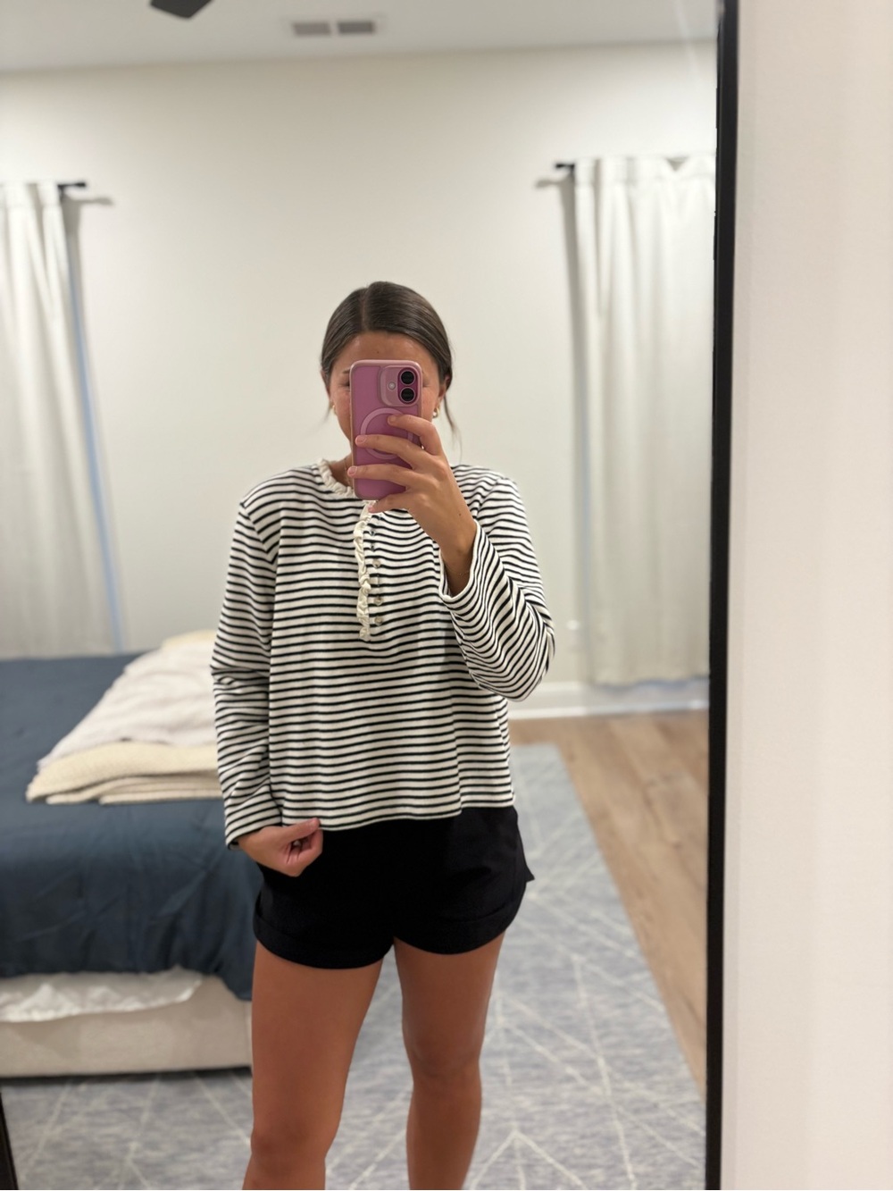 Wishlist Striped Long Sleeve Top in White & Black Size Large